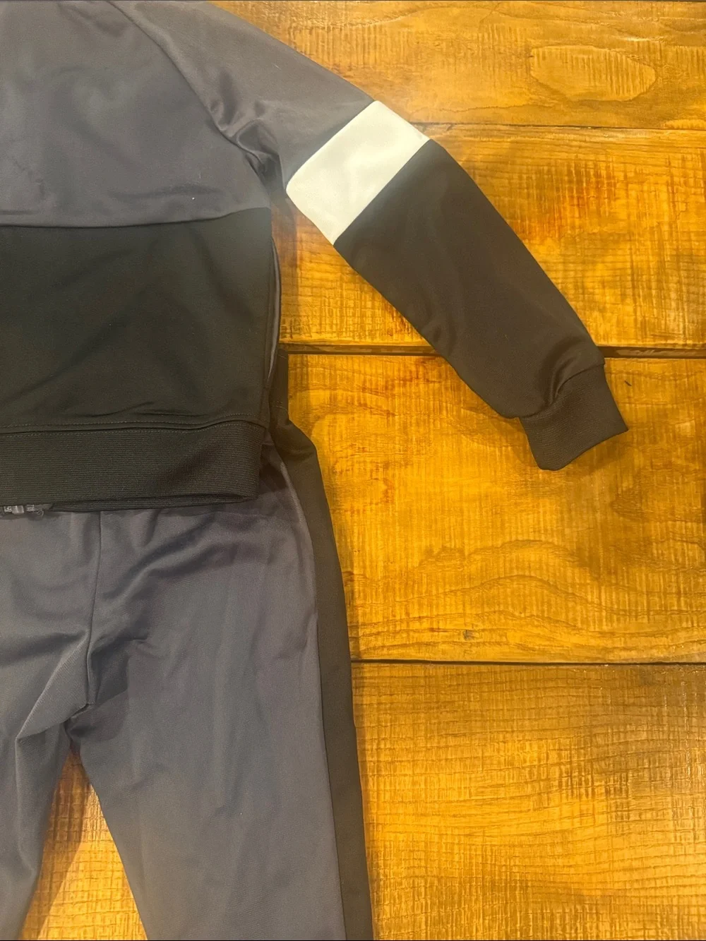 Nike Kids' Gray and Black Tracksuit with Neon Green Swoosh